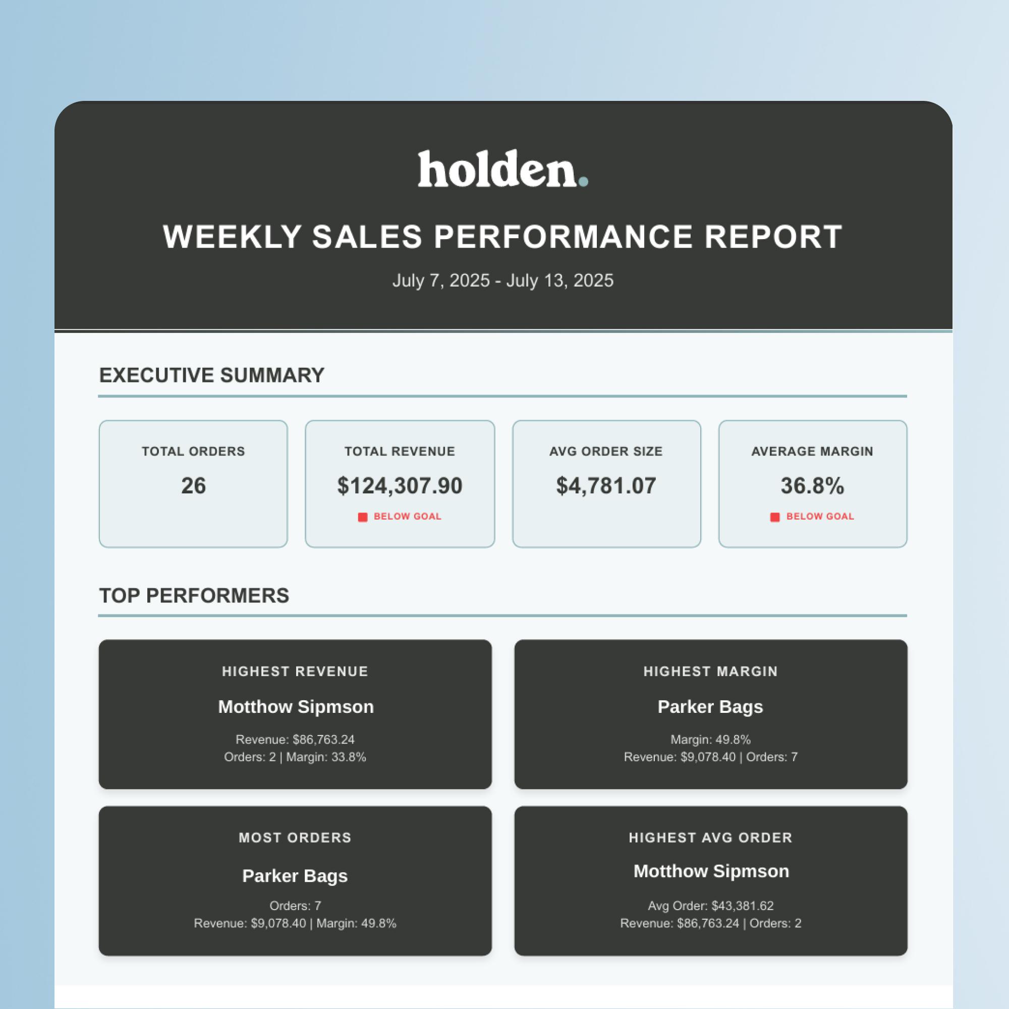 HoldenBrand Sales Report